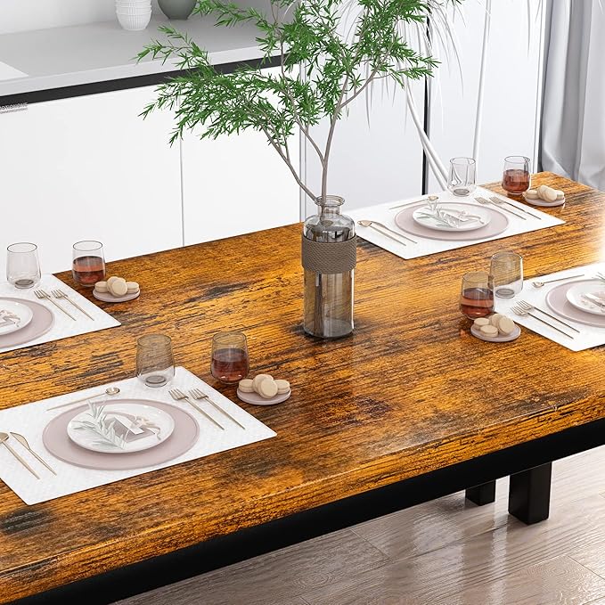 AWQM 43.3" Dining Table Set for 4, Kitchen Dining Table with 2 Benches, Dining Room Table Set with Metal Frame & Thickened Board for Kitchen, Restaurant, Rustic Brown