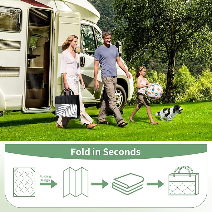 GENIMO Outdoor Rug 10' x 10' Waterproof for Patios Clearance, Reversible Outdoor Plastic Straw Camping Rug Carpet, Large Area Rugs Mats for RV, Camper, Deck, Balcony, Porch, Beach, Picnic, Grey&White