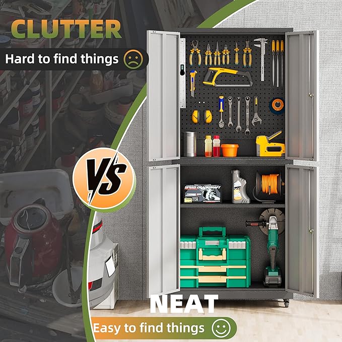 Garage Storage Cabinet with Wheels, Lockable Metal Storage Cabinet