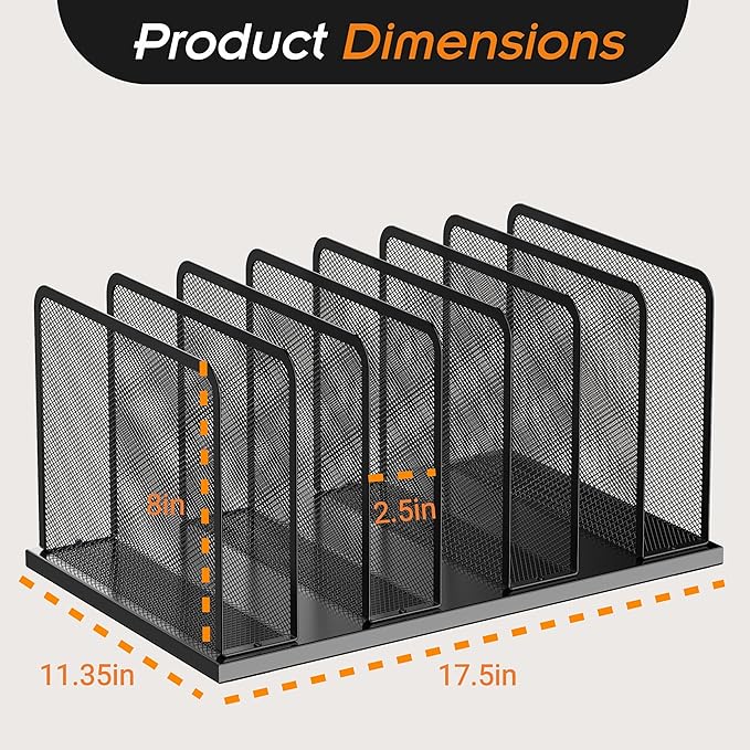 Kuntine.B Desk File Organizer 7 Upright Mesh Desktop Organizer File Sorter Office Organization File Holder for Home, Office & Classroom, 2 Pack