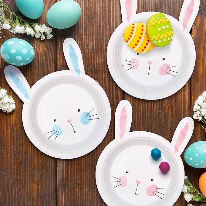 Cheerland Bunny Birthday Paper Plates in Pink and Blue Rabbit Party Decoration for Gender Reveal Baby Shower Easter Egg Hunt Themed Party Supplies Spring Garden Tea Party Decorations (Pack of 24)