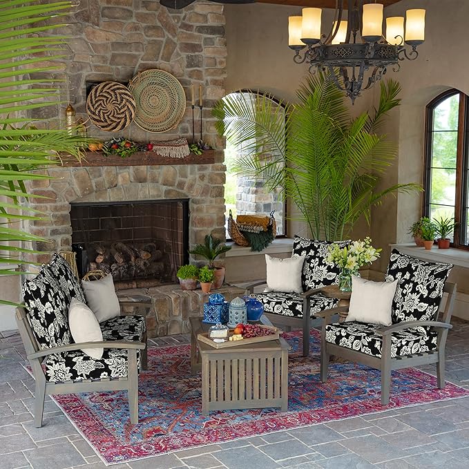 Arden Outdoor Deep Seat Cushion Set (2-Pack), 22 in x 24 in, Weather-Proof, Rain-Proof, Fade Resistant Patio Cushion for Chair, Sofa, and Couch Ashland Black Jacobean