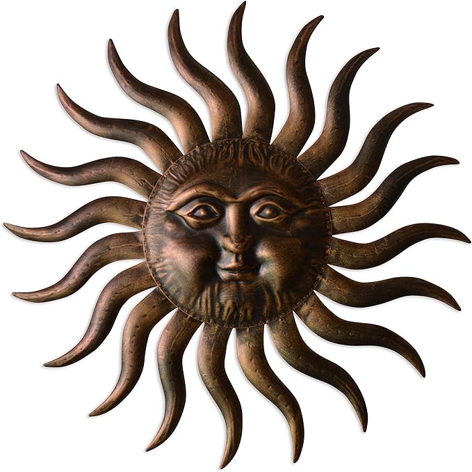 Comfy Hour 31" Sun Wall Decor, Large Metal Sun Wall Art for Outdoor Patio and Indoor Living Room, 3D Decorative Sunface Sculpture for Fence House and Yard, Artisan Crafted Iron Accent, Bronze Finish