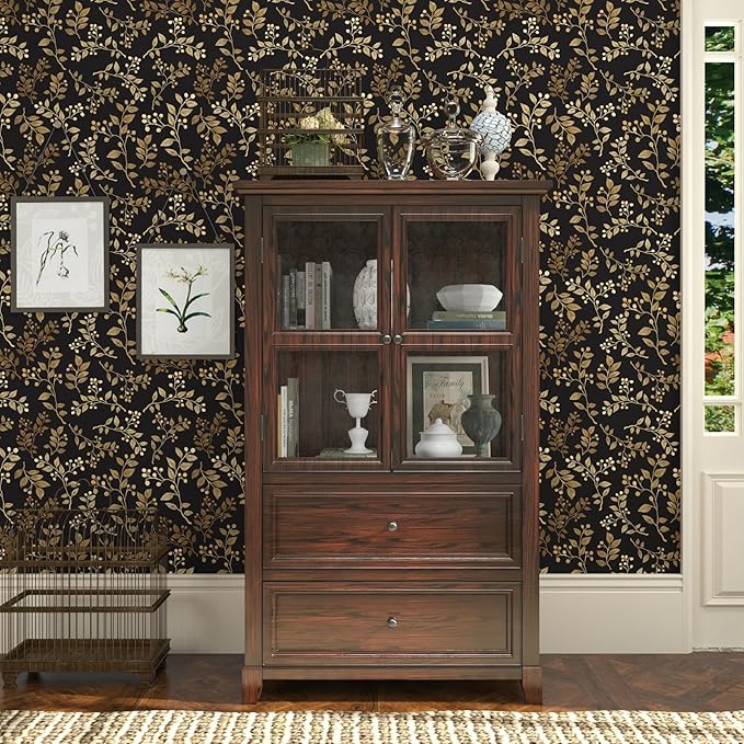 Extra Long Dark Floral Peel and Stick Wallpaper 17.5In x 32.8Ft, Vintage