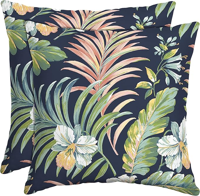 Arden Outdoor Toss Pillow, 2 Pack, 16 x 16, Rain-Proof, Fade Resistant Simone Blue Tropical