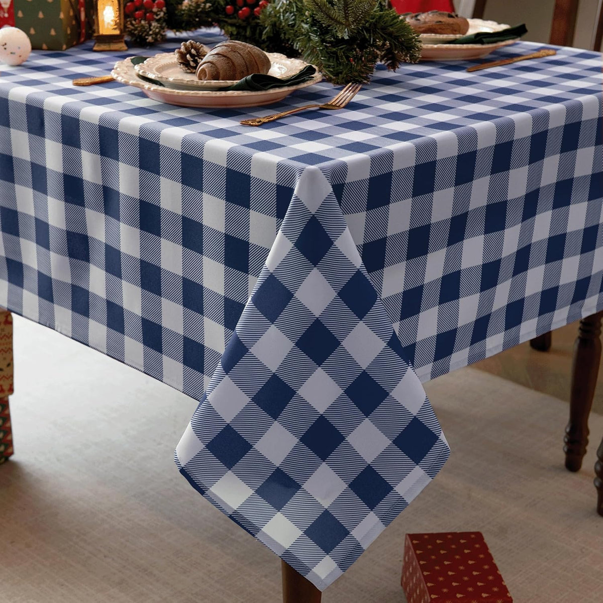 Classic Gingham Tablecloth Fabric - Oblong 58x120 Water Resistant Chequered Pattern Table Cloth for Indoor/Outdoor Use - Tabletop Cover for Birthday, Picnics, Gardens, and Parties