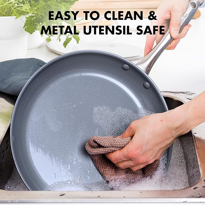 GreenPan Lima Ceramic Hard Anodized 8" Frying Pan Skillet Nonstick, PFAS/PFOA-Free Nontoxic Pots and Pans, Oven & Broiler Safe, Stainless Steel Handle, Cookware for Eggs & Omelet, Gray (Pack of 2)