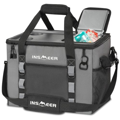 INSMEER Soft Cooler Bag with Hard Shell & 2 Cup Holders, Portable 40L/70 Cans Collapsible Cooler Bags Insulated with Leakproof for Travel, ice chests and Cooler Lunch Box for Beach Camping Picnic
