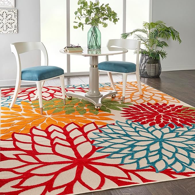 Nourison Aloha Indoor/Outdoor Green 6' x 9' Area Rug, Easy Cleaning, Non Shedding, Bed Room, Living Room, Dining Room, Deck, Backyard, Patio (6x9)