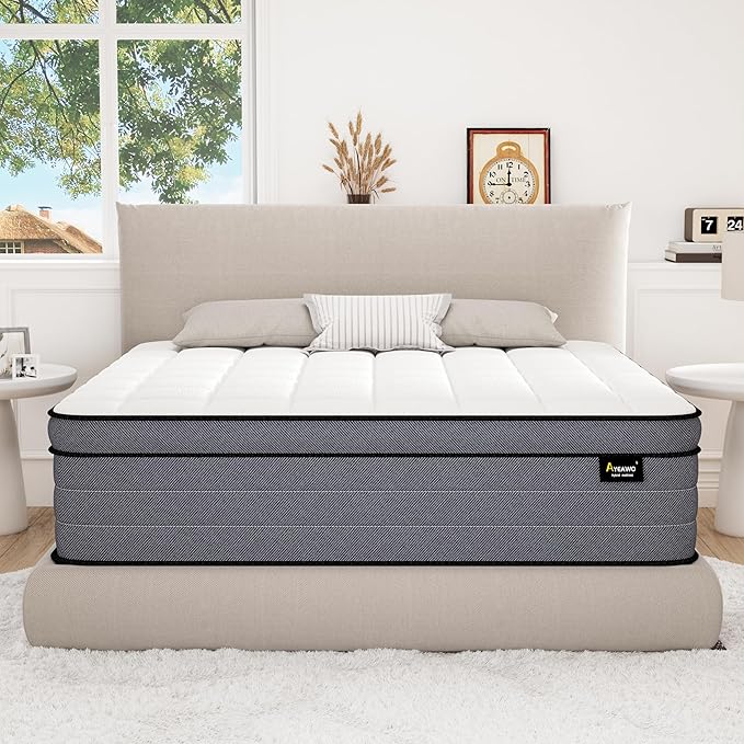 King Size Mattress 12 Inch,Superior Hybrid King Bed Mattress in a Box for Back & Lumbar Support with Individual Pocket Spring for Motion Isolation & Pressure Relief, Cooling Feel,Medium Firm