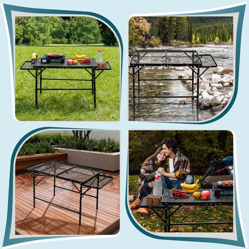 MOOTHLION Portable Folding Camping Table with Mesh Side Shelves, Easy for Storage, Compact and Portable Picnic Table for Grill, Outdoor Camping, Black
