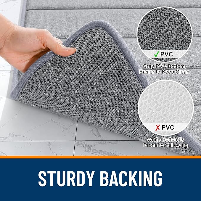 OLANLY Memory Foam Long Bathroom Rugs Runner 59x24, Super Soft Absorbent Bath Mat, Quick Dry, Machine Washable Shower Floor Rugs, Bathmat Carpet, Bathroom Home Decor Accessories, Grey