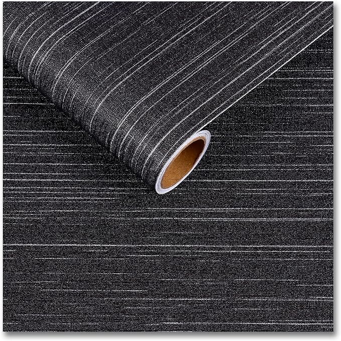 CRE8TIVE Black Grasscloth Wallpaper Peel and Stick Textured Black Wallpaper