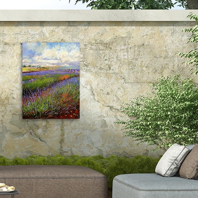 Outdoor Canvas Art - David Stribbling 'Lavender Field' Wall Art for Outdoor Spaces, Patios, or Gardens by Trademark Fine Art