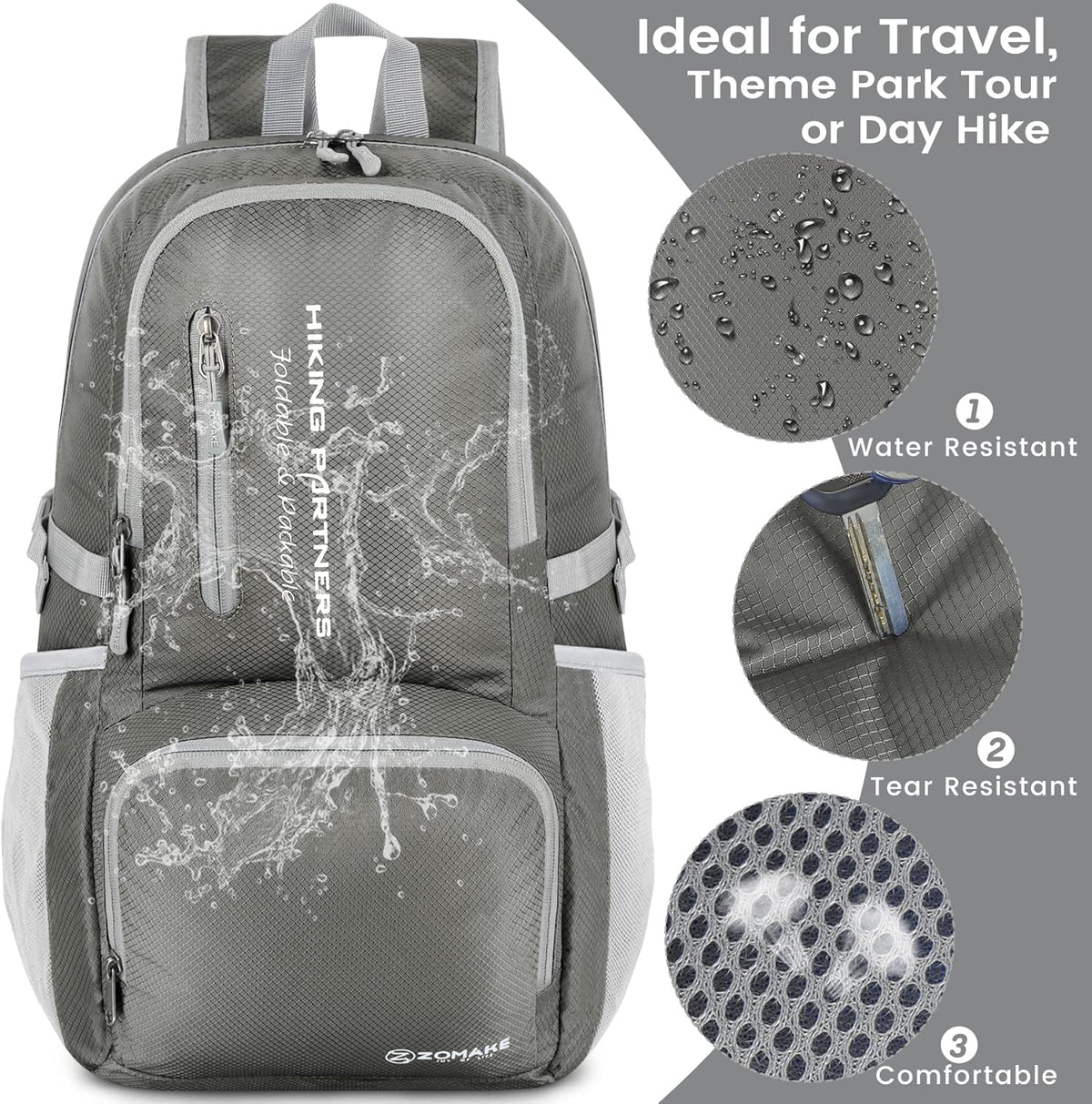 ZOMAKE Lightweight Packable Backpack - 35L Light Foldable Hiking Backpacks Water Resistant Collapsible Daypack for Travel(Dimgray)