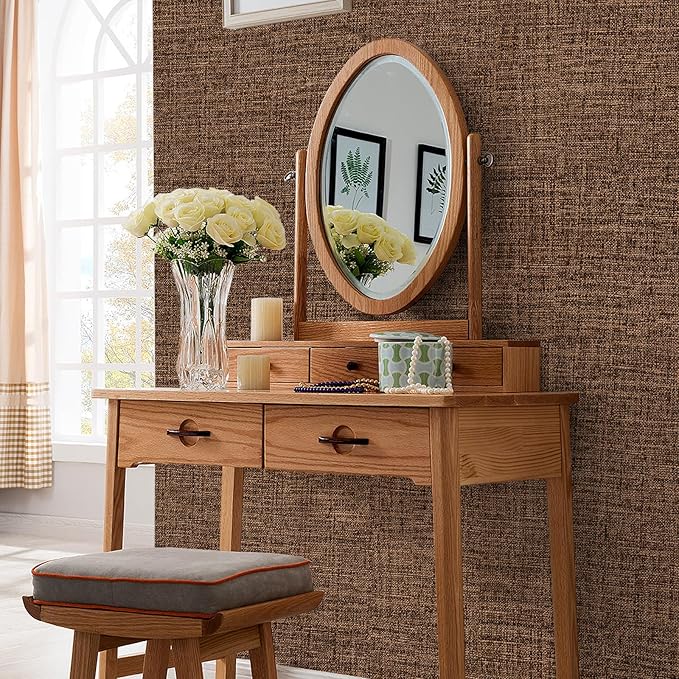 Brown Grasscloth Peel and Stick Wallpaper 17.3"x1200" Faux Linen Textured