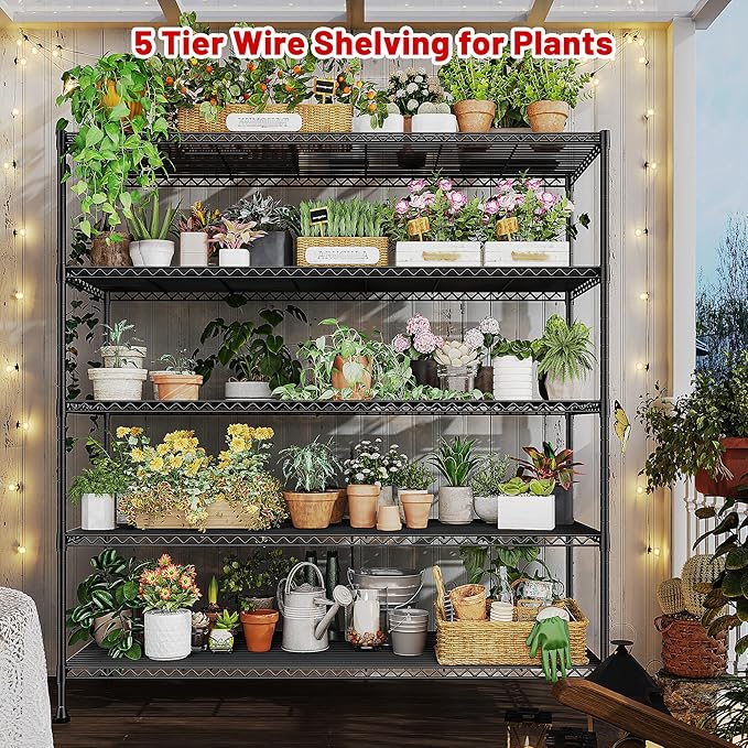REIBII 45.8''W Wire Shelving Unit, 5 Tier Storage Shelves Adjustable Metal Shelving for Kitchen Pantry Office Wire Rack for College Dorm School, 45.8" W x 71" H x 17.2" D