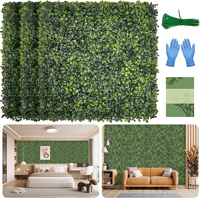 Artificial Grass Wall Panel Screen: 10"x10" 12P UV-Anti Faux Boxwood Panels