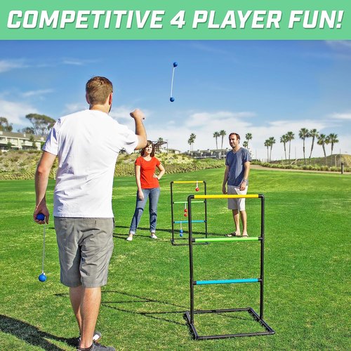GoSports Ladder Toss Game Set - Indoor & Outdoor Fun with 6 Soft Rubber Bolo Balls & Travel Case