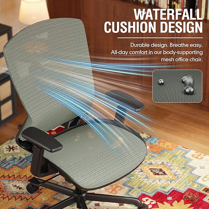 ELABEST Mesh Office Chair,Ergonomic Computer Desk Chair,Sturdy Task Chair- Adjustable Lumbar Support & Armrests,Tilt Function,Comfort Wide Seat,Swivel Home Office Chair