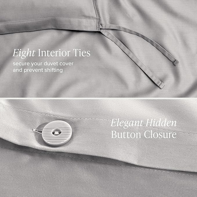 Bare Home 100% Organic Cotton Sateen Duvet Cover Set - 400 Thread Count - Smooth Sateen Weave - Warm & Luxurious - Duvet Cover (King/Cal King, Light Grey)