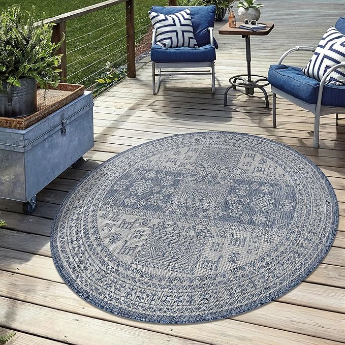 Keen Home Design Terrace Outdoor Round Rug - 8ft Round Washable Indoor/Outdoor Rug for Patio, Kitchen, Balcony, Beach, Garden, Deck and Porch, Size: 7'7" Round