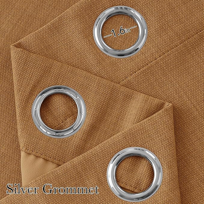NICETOWN Short Faux Linen Gold Brown Blackout Curtains 63 inches Long