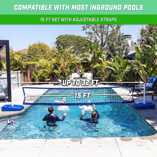 GoSports Splash Net Elite Pool Volleyball Game - Adjustable Water-Weighted Bases for Inground Pools