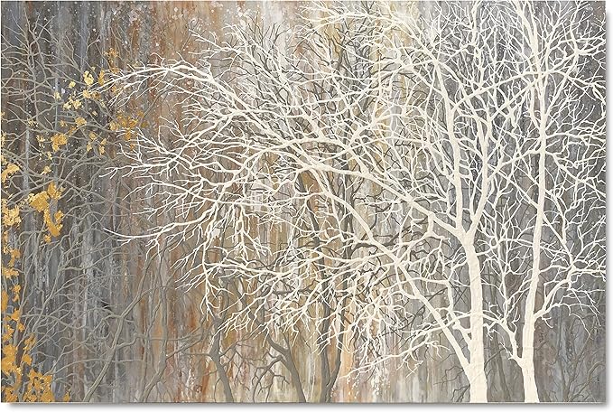 Yihui Arts White Birch Trees Painting 3D Canvas Art On Canvas Abstract Artwork