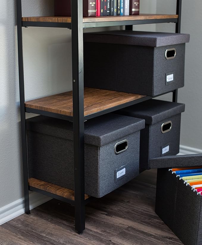 Internet's Best Collapsible File Storage Organizer with Lid - Decorative Linen Filing & Storage Office Box – Hanging Letter/Legal Folder – Home Office Bins Cabinet – Charcoal Container - 6 Pack