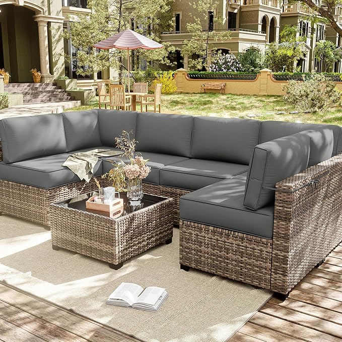 14 Pcs Outdoor Cushion Slipcovers Outdoor Patio Cushion Covers Replacement Waterproof with Zipper for Outdoor Furniture, Patio Sofa Couch 3 Sizes, Covers Only
