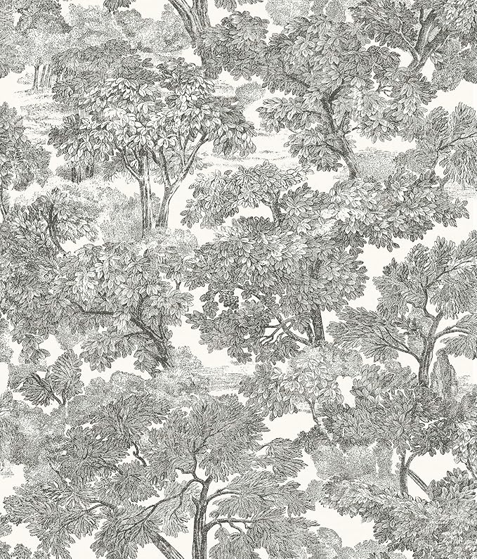 Chesapeake Black Spinney Toile Wallpaper, Strippable, 20.5 in x 33 ft
