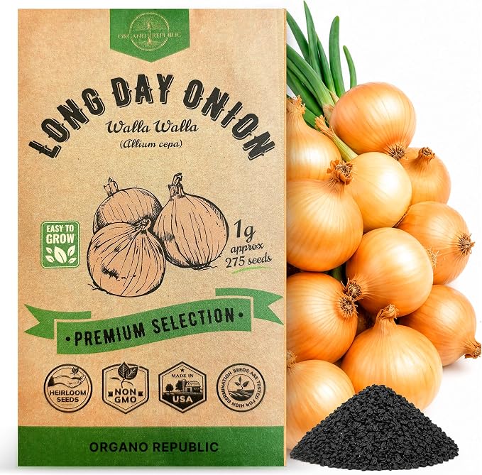 Onion Walla Walla Seeds Pack 1G - Over 275 Non-GMO Heirloom Onion Seeds for Planting Vegetables in Individual Seed Packet, Vegetable Seeds for Planting Home Garden Indoor & Outdoor Gardening