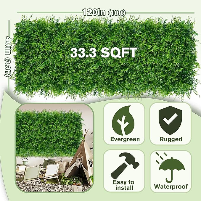 Greenery Faux Grass Wall Backdrop 40"x120"（33.5 SQFT） UV-Anti Artificial Green