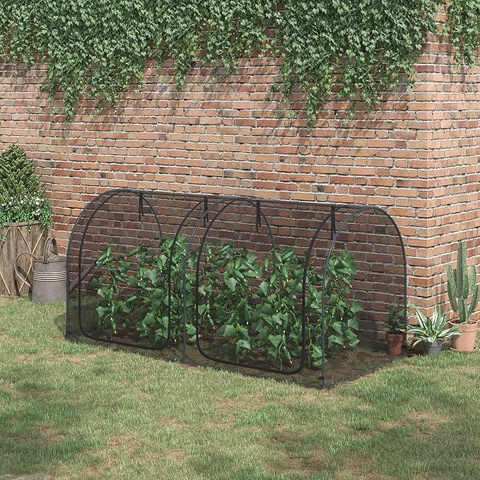 Outsunny 8' x 4' Crop Cage, Plant Protection Tent with Two Zippered Doors, Steel Frame, Storage Bag and 4 Ground Stakes, for Garden, Yard, Lawn, Black