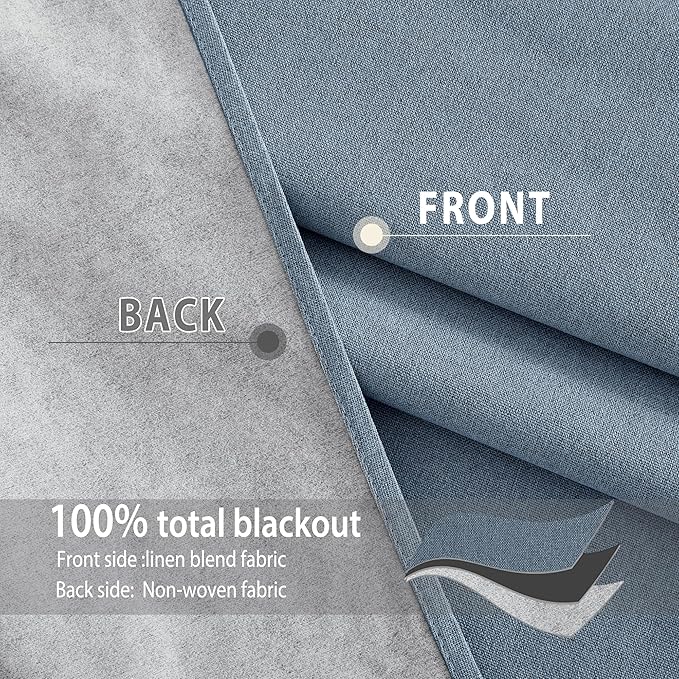 NICETOWN Stone Blue Full Shade Faux Linen Curtain Panels 90" Long, Pair of
