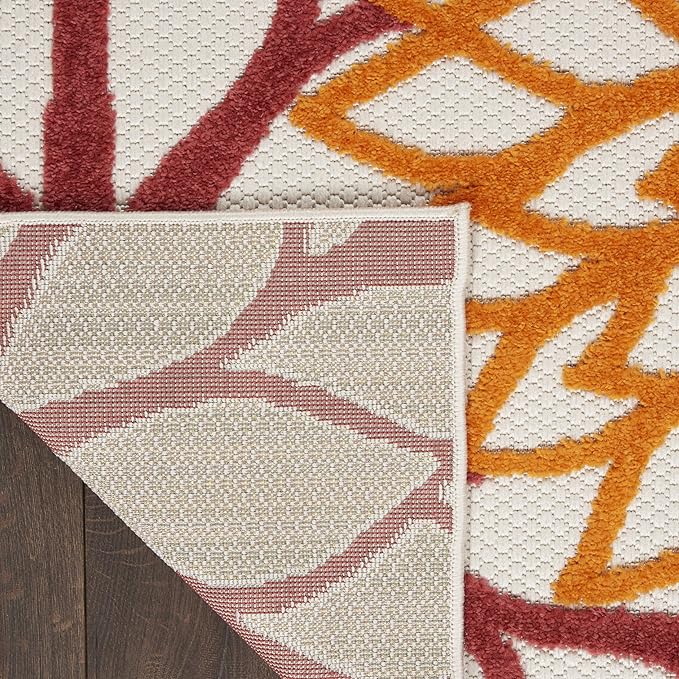 Nourison Aloha Indoor/Outdoor Red Multi Colored 5'3" x 7'5" Area Rug, Tropical, Botanical, Easy Cleaning, Non Shedding, Bed Room, Living Room, Dining Room, Deck, Backyard, Patio (5x7)