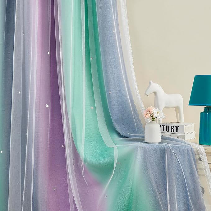 XiDi Purple Rainbow Curtains for Kids' Bedroom