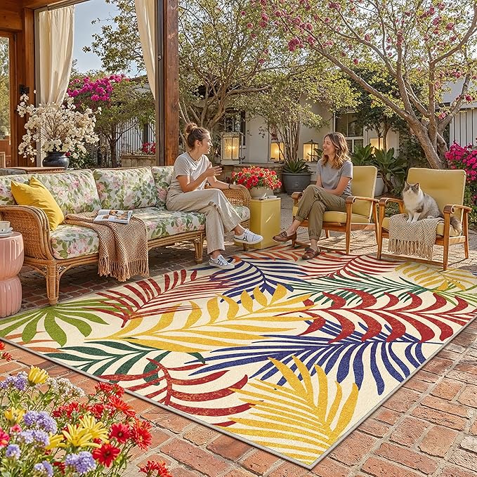5x8 Indoor Outdoor Area Rug Washable Patio Rug Multicolored Non Slip Non Shedding Waterproof Carpet for Living Room Bedroom Backyard Porch Camping RV Balcony Poolside