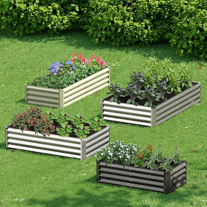 2PCS 4x2x1FT Galvanized Raised Garden Bed, Galvanized Planter Raised Garden Boxes Outdoor, Large Metal Raised Garden Beds for Vegetables-Grey