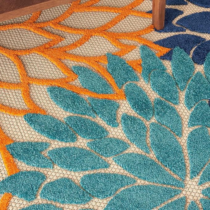 Nourison Aloha Indoor/Outdoor Multicolor 9'6" x 13' Area Rug, Tropical, Botanical, Easy Clean, Non Shedding, Bed Room, Living Room, Dining Room, Deck, Backyard, Patio (9x13)