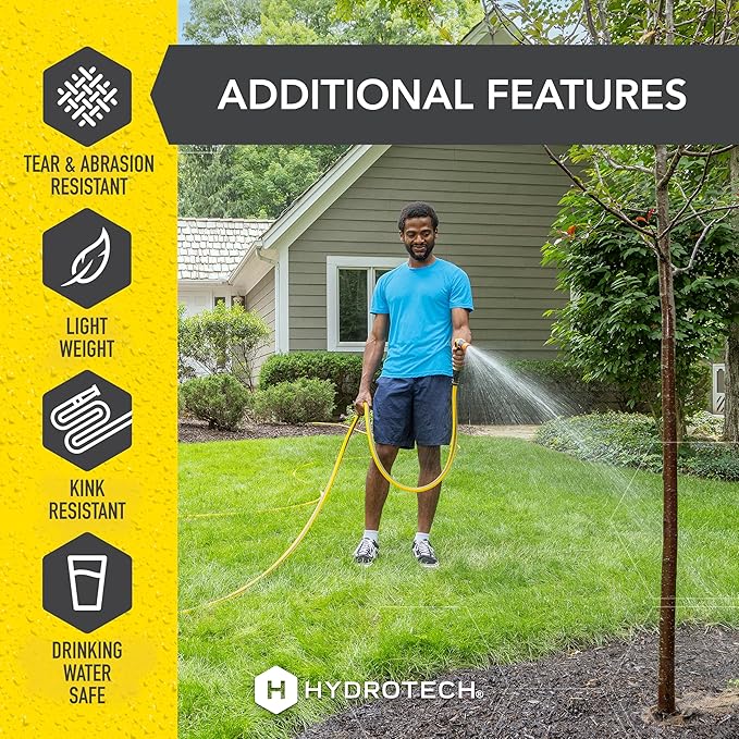 HydroTech FLATJACKET 5/8" 100 ft Garden Hose with Patented Force Control Technology - Flexible, Kink-Free, Lightweight Hose for Lawn, Garden, Car Washing, Deck and Patio Cleaning