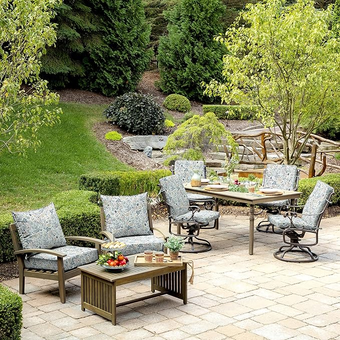 Arden 4-Pack Outdoor Patio Dining Chair Cushion, 20x44, Rain-Proof Seat Pad, Fade-Resistant Outdoor Cushion Pistachio Botanical