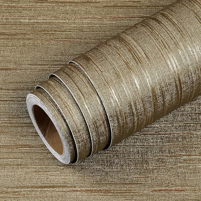 Livelynine 15.8x394 Luxury Gold Textured Wallpaper Peel and Stick Grass Cloth