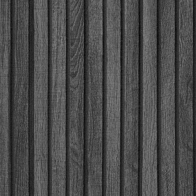 VEELIKE Charcoal Black Wood Slat Wallpaper Peel and Stick Modern Wood Panel