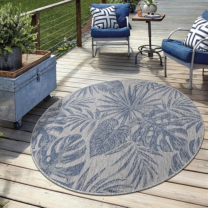 Keen Home Design Terrace Outdoor Round Rug - 8ft Round Washable Indoor/Outdoor Rug for Patio, Kitchen, Balcony, Beach, Garden, Deck and Porch, Size: 7'7" Round