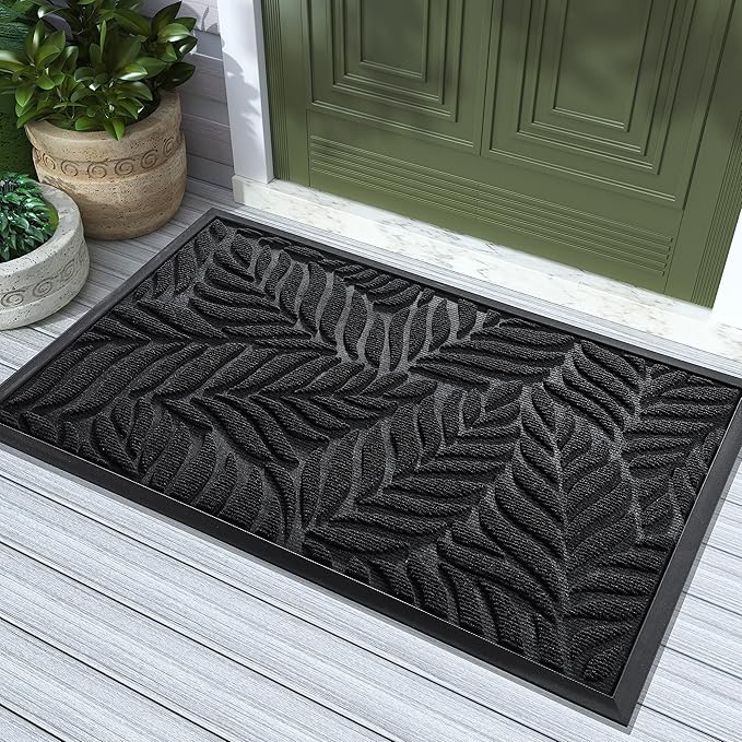 Yimobra Front Door Mat Outdoor Indoor, 29.5x17 All-Season Waterproof Welcome Matt, All-Weather Outside Entrance Mat, Non-Slip Patio Porch Doormat, Low Profile, Fade Resistant, Black