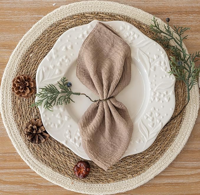 Cheesecloth Napkins 17x17 Inches Reusable Handmade Washable Table Napkins for Lunch Dinner Wedding Baby Shower Bridal Shower Party Rustic Boho Decorations Bulk Set of 6 Nude