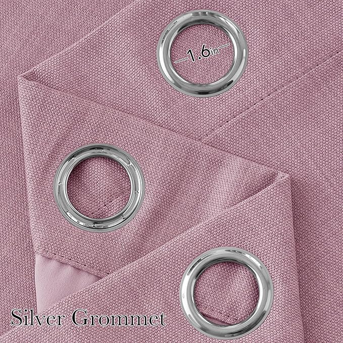NICETOWN Short Faux Linen Pink Blackout Curtains 63 inches Long