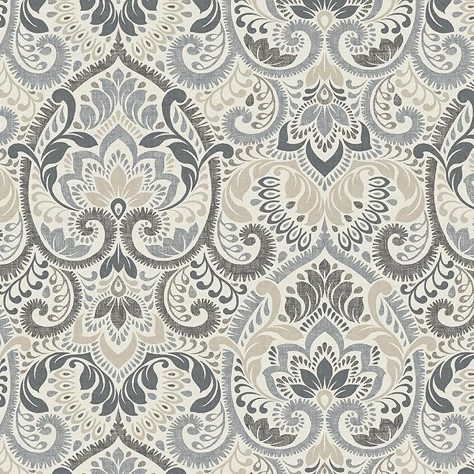 Arden Seat Cushion, 21 x 21, Rain-Proof, Fade Resistant, Cushion for Patio Dining, Adirondack, and Outdoor Chairs Neutral Aurora Damask